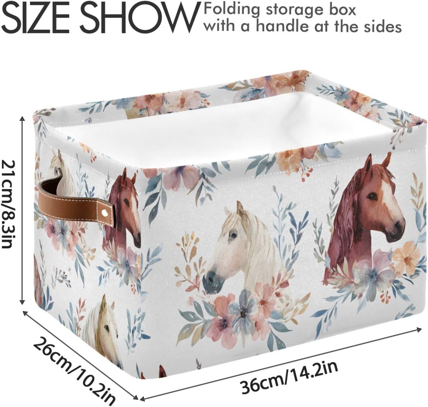 OTVEE Canvas Bins for Closet Shelves Organizing Horse Animal Flower Storage Basket Baby Clothes Organizers Storage Box Nursery Bins Gift Baskets 2 Pack