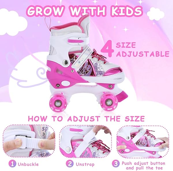 TOMSHOO Patins à roulettes Fille, Roller Enfant Fille avec LED Lumineuse Roues, Rollers Quad Enfant Taille Réglable, pour Débutants Enfants Cadeau - 3