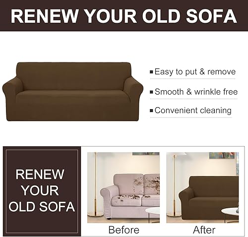 Miniatura 5 de U-NICE HOME Funda elástica para sofá, lavable, protector de muebles para sofá de 3 cojines, apta para mascotas (sofá, marrón)
