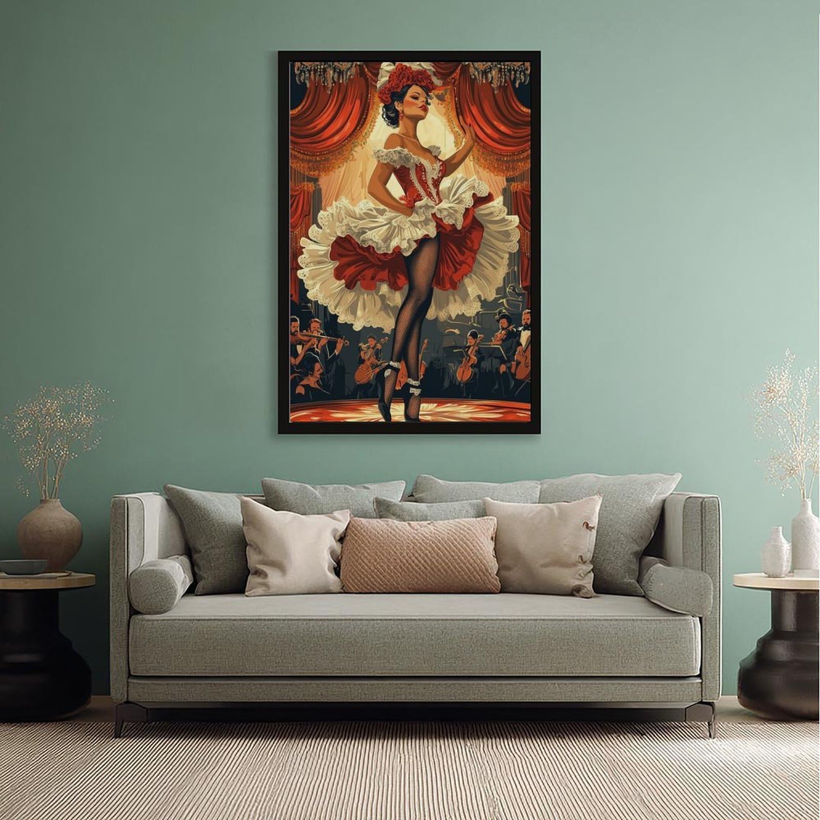 LXWNZE Cabaret parigino, poster artistico su tela con danza francese Cancan, decorazione per camera da letto, ufficio, stanza, regalo, 61 cm L x 91,4 cm W