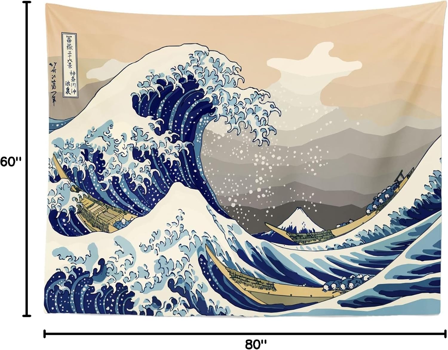CORFOTO 80x60in Great Wave Tapestry Retro Japan Kanagawa Prefecture Wall Hanging Ancient Japanese Waves Tapestry Japanese Style Tapestries for Bedroom Aesthetic Home Decorations Wall Art Posters