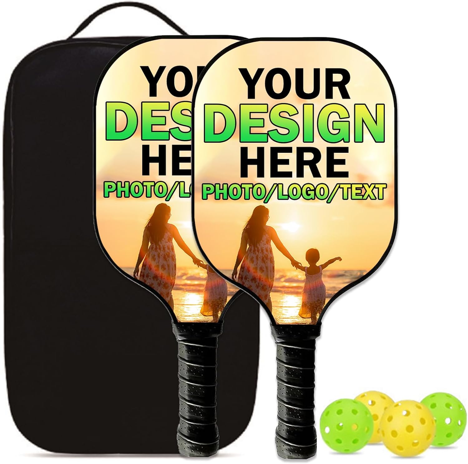 Custom Pickleball Paddles with Photo Text Logo Personalized Fiberglass Pickleball Paddle Set for Beginners Pickleball Lovers