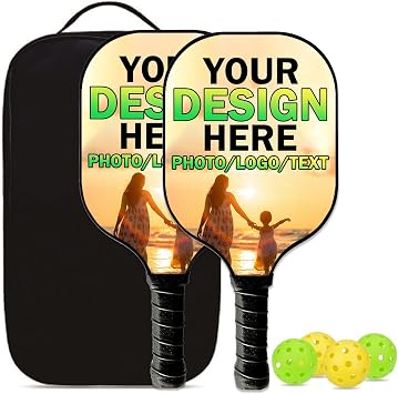 Custom Pickleball Paddles with Photo Text Logo Personalized Fiberglass Pickleball Paddle Set for Beginners Pickleball Lovers
