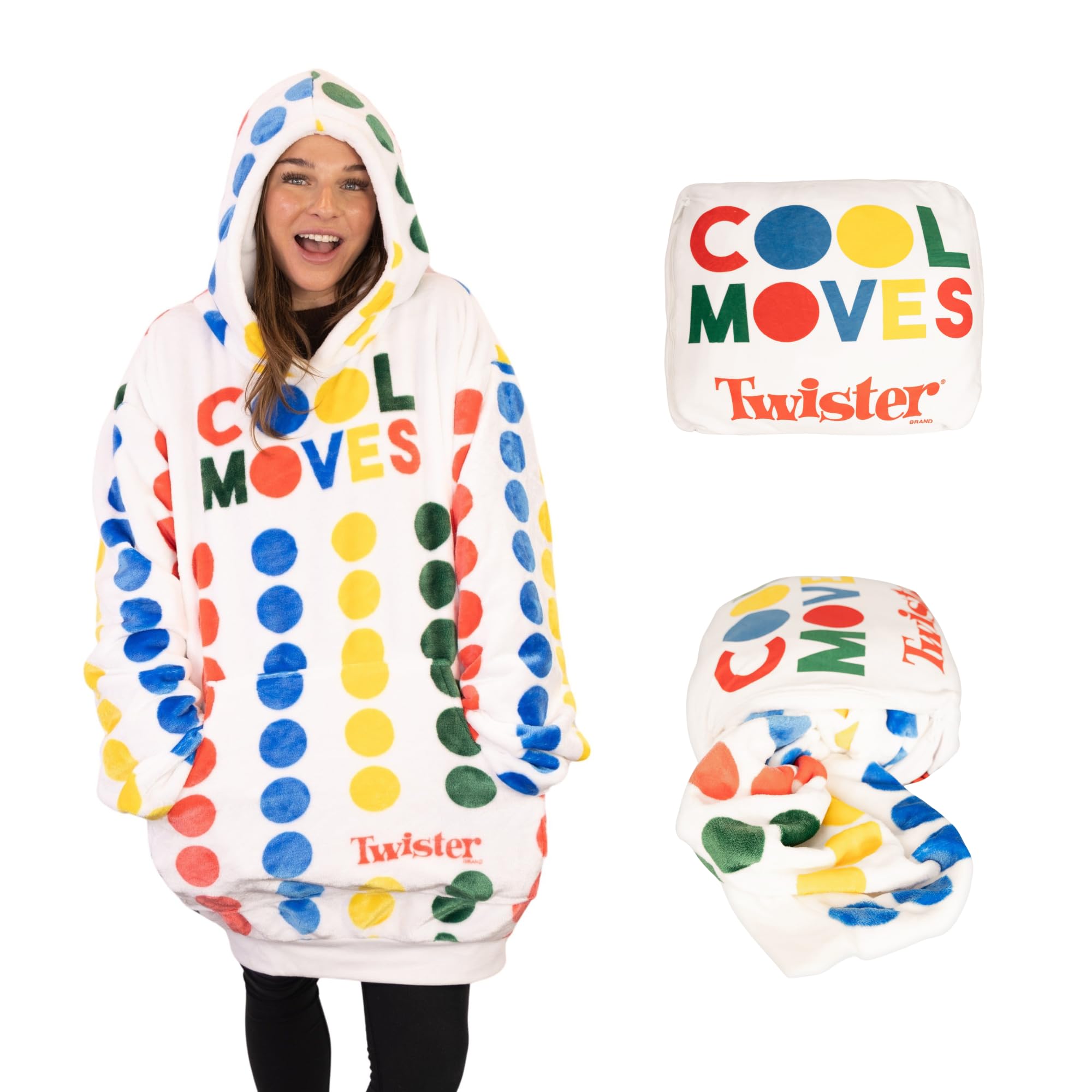 Plushible Wearable Blanket Hoodie - Oversized Hasbro Twister Themed Long Sleeve Sweatshirt Pocket - 2-in-1 Oversized Hoodie Blanket Pillow - Cozy