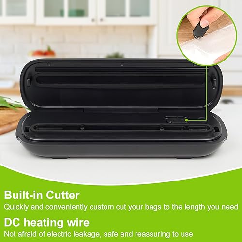 Miniatura 4 de Máquina selladora al vacío, máquina selladora al vacío de alimentos con cortador integrado, diseño compacto con sistema de vacío externo con kit de