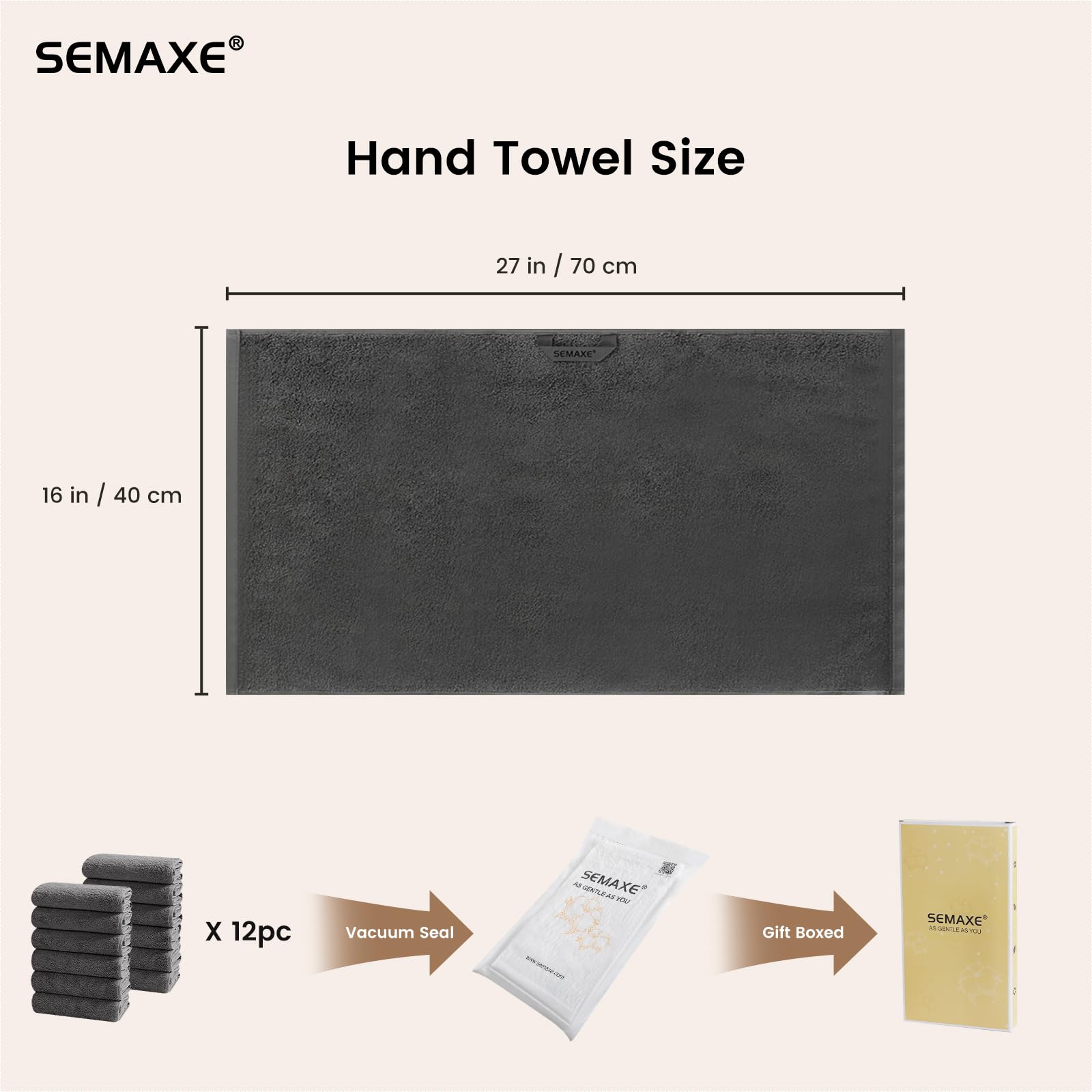 SEMAXE 12 toallas de mano, color gris