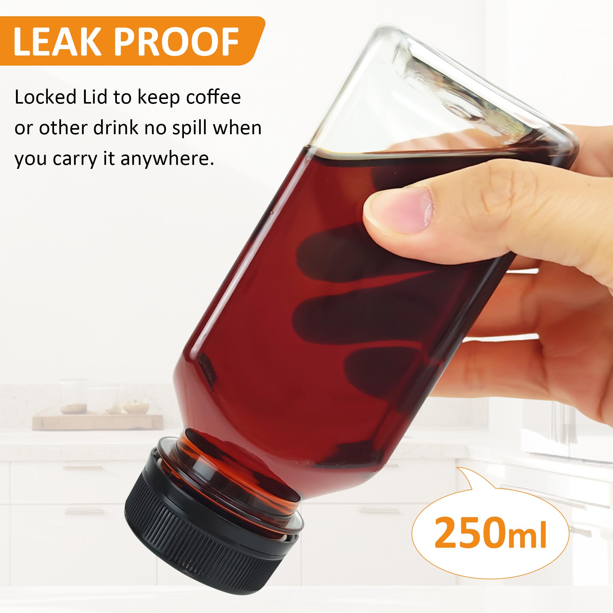 32 bottiglie di plastica trasparenti da 250 ml, con coperchio, riutilizzabili, per mini frigo, succhi di frutta, bevande, frullati, acqua