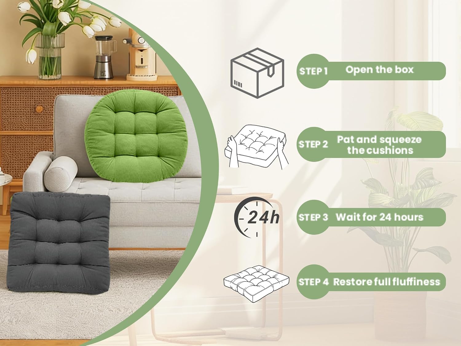 Floor Cushion Pillow Set of 2 Large Round and Square Floor Pillows for Adults Meditation Cushion Pillow Grey Tufted Corduroy Cushions for Living Room Outdoor Yoga Tatami Fireplace,20x20 Inch