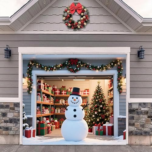 TTCHANG 8 * 7FT Christmas Garage Door Cover Banner Decorations, Large Christmas 