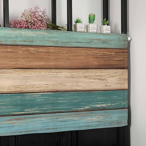 Miniatura 7 de Cenefa de cortina verde azulado turquesa para ventanas, sala de estar, cocina, baño, granja, tablero de madera rústica, verde y marrón, con bolsillo