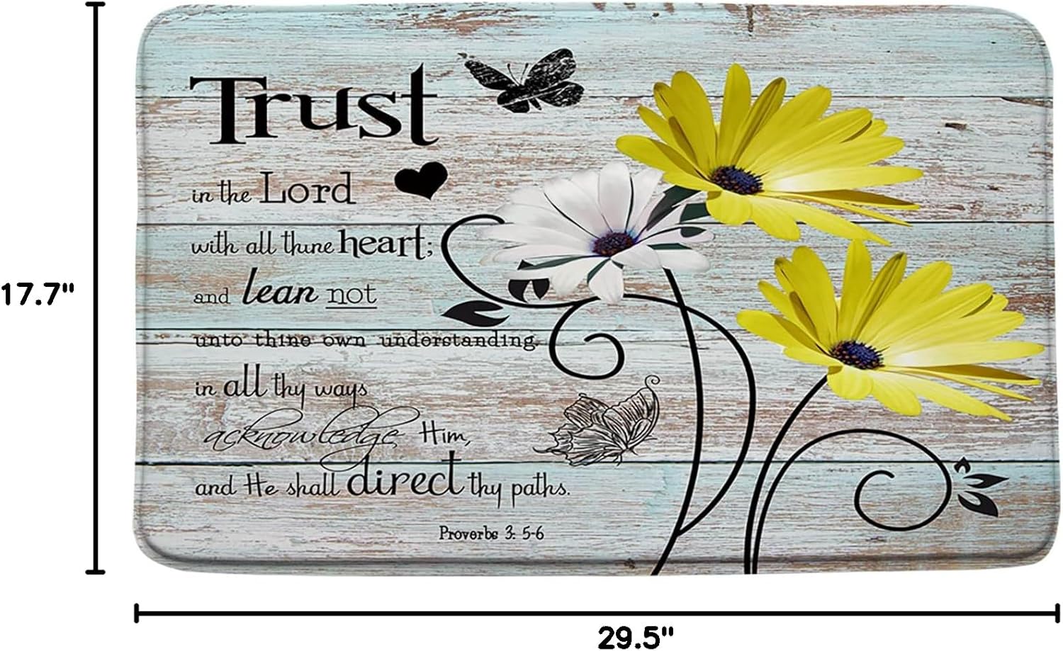 Sunhe Inspirational Quote Trust in The Lord Bath Mat Rutsic Yellow Daisy Flower Butterfly Vintage Barn Door Farmhouse Print Microfiber Memory Foam Soft Doormat Kitchen Bathroom Mat/Rugs