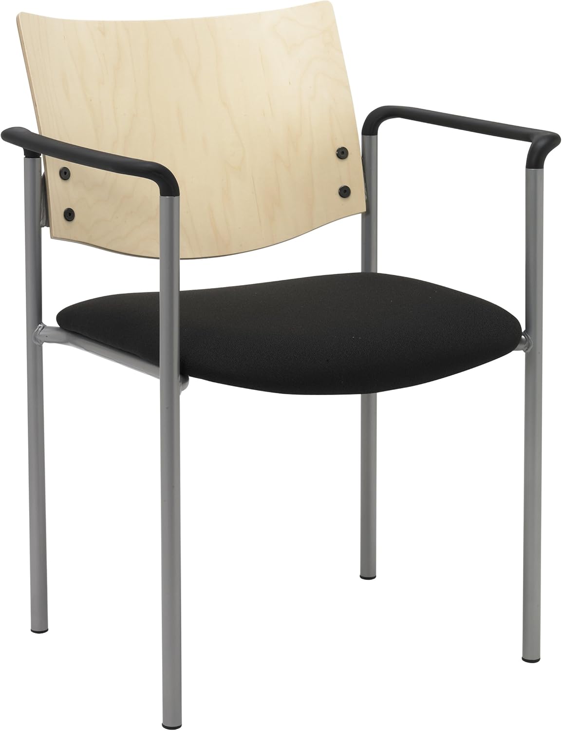 Evolve Series Guest Chair, with Arms and Wood Back, Black fabric, Natural Back