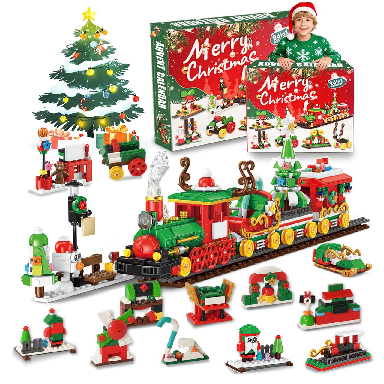 Advent Calendar 2025, Christmas Train Building Blocks 777PCS Building Set with 24-Day Countdown Surprise Gift Box Holiday Decor & Great Christmas Xmas New Year Gift for Kids & Adults