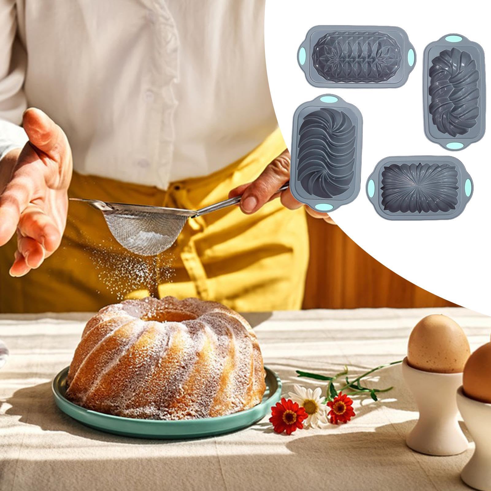 Molde De Silicona Para Pan Resistente Al Calor, En Horno Y Microondas | 4 Piezas Moldes Antiadherentes Para Hornear Pan Pasteles, brownies, pastel de carne, empanadas, lasaña, quiches,