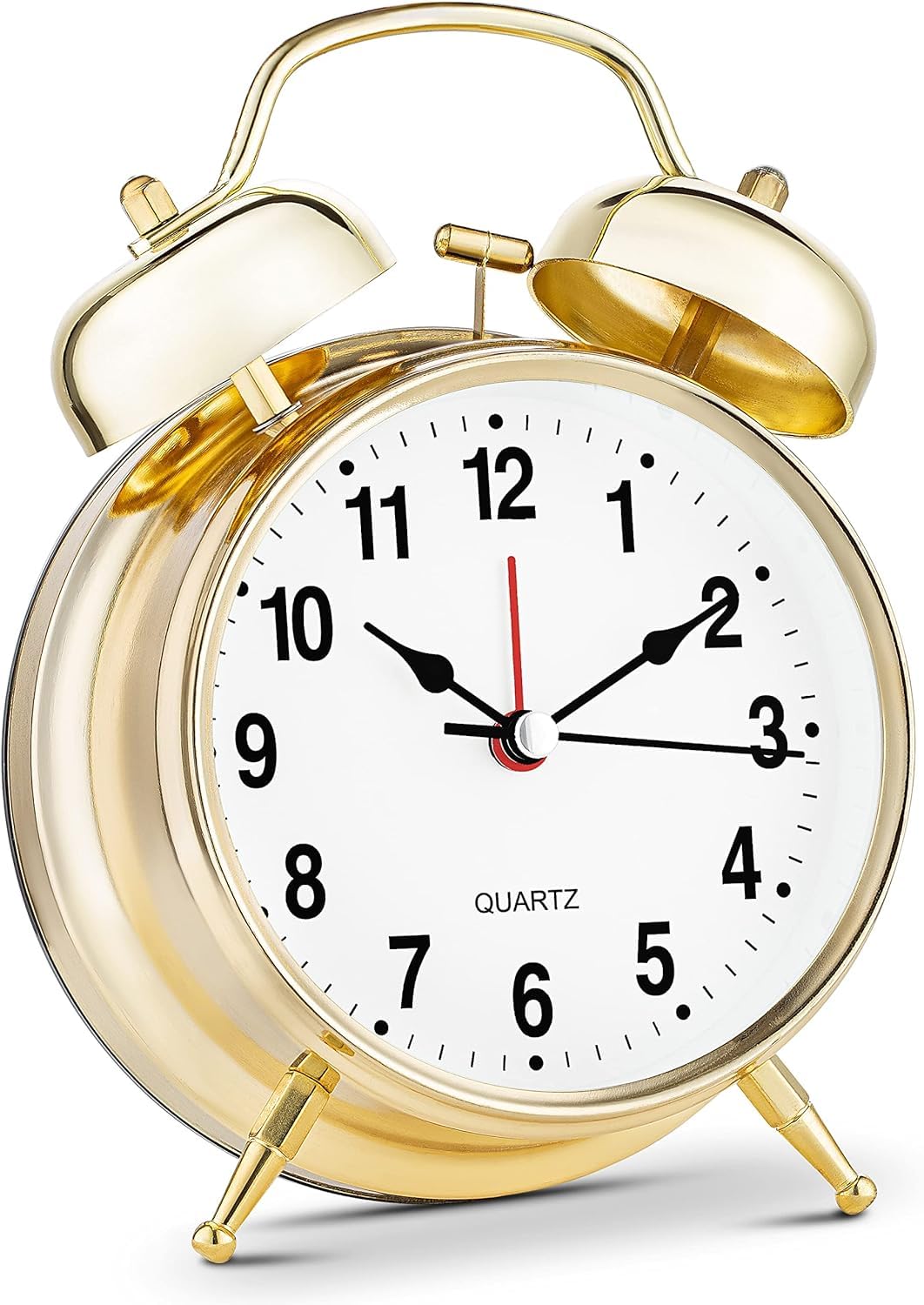 Table Clock with Night Led Light, Analog Table Clock Twin Bell Clock Silent Non-Ticking, Battery Powered for Kids,Bedroom,Travel,Kitchen,Bedside,Desktop,Students,Home,Office (Golden)