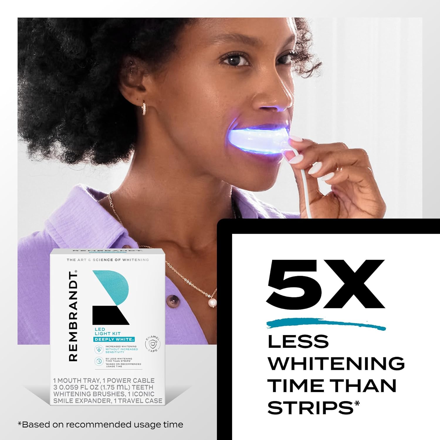 Rembrandt Teeth Whitening Kit, Deeply White, with LED Light Teeth Whitening Trays, 3-Way Power Cable, 3- Teeth Whitening Gel Brushes, 1 Iconic Smile Expander, 1 Travel Case - Image 4