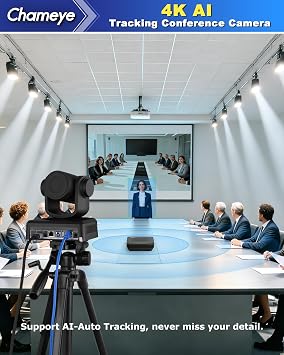 Chameye 4K AI Tracking Video Conferencing System with Speakerphone, 20x Optical Zoom with PoE USB3.0 HDMI PTZ Camera & Bluetooth Microphone, PTZ Camera Bundle for Large Room Online Meetings,CB201