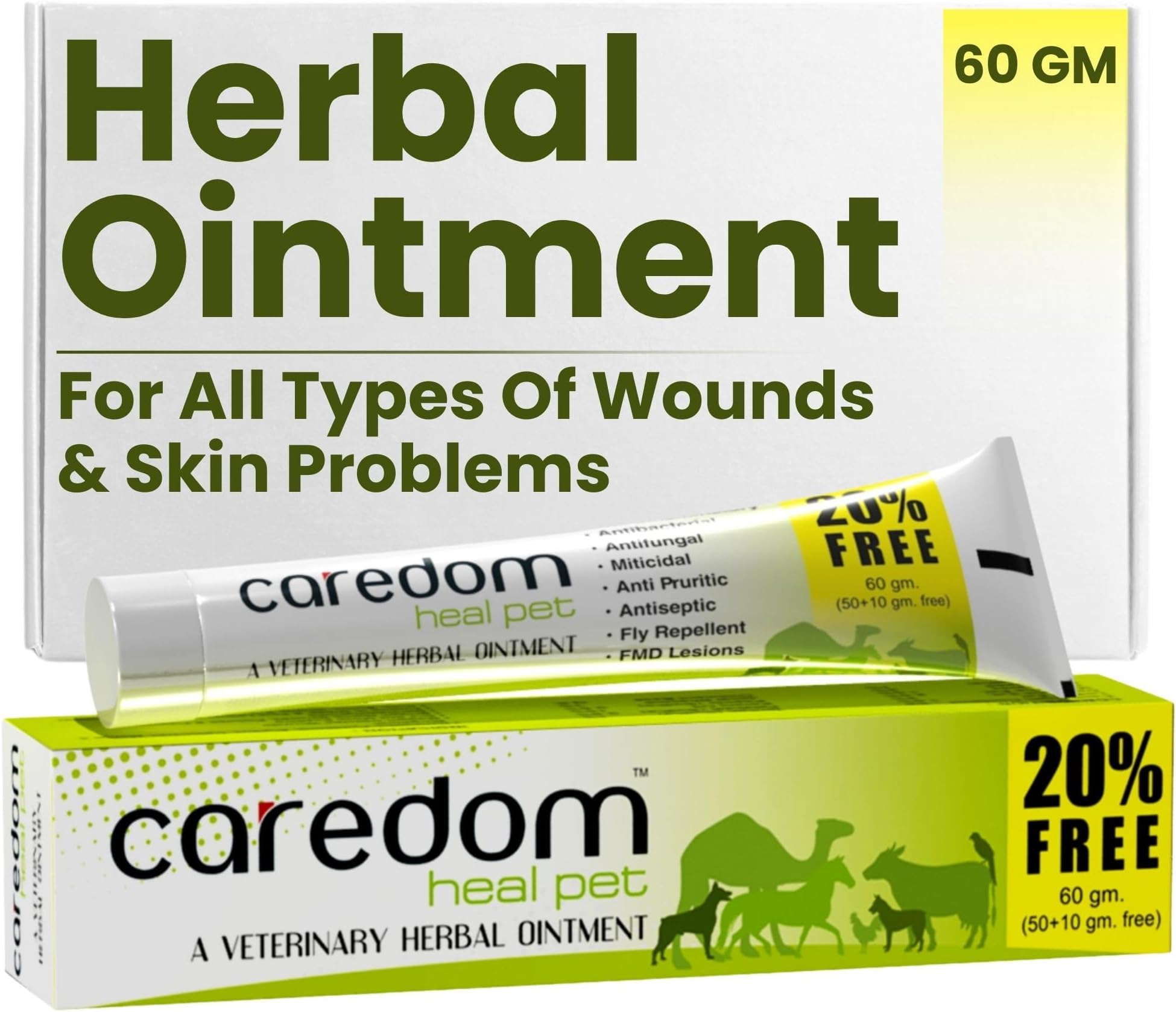 Heal Pet | Veterinary Herbal Ointment | Fungal Infection Cream for All Types of Wounds | Burns | Cuts | Skin Problems & F.M.D. Lesions - for All Pets | 60gms