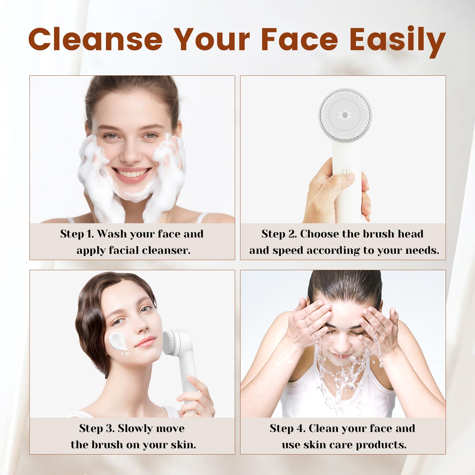 Cepillo de limpieza facial, limpiador facial eléctrico con 2 direcciones de rotación, cepillos faciales 3 en 1 para limpieza y exfoliación, 3 velocidades ajustables, cepillo de lavado facial