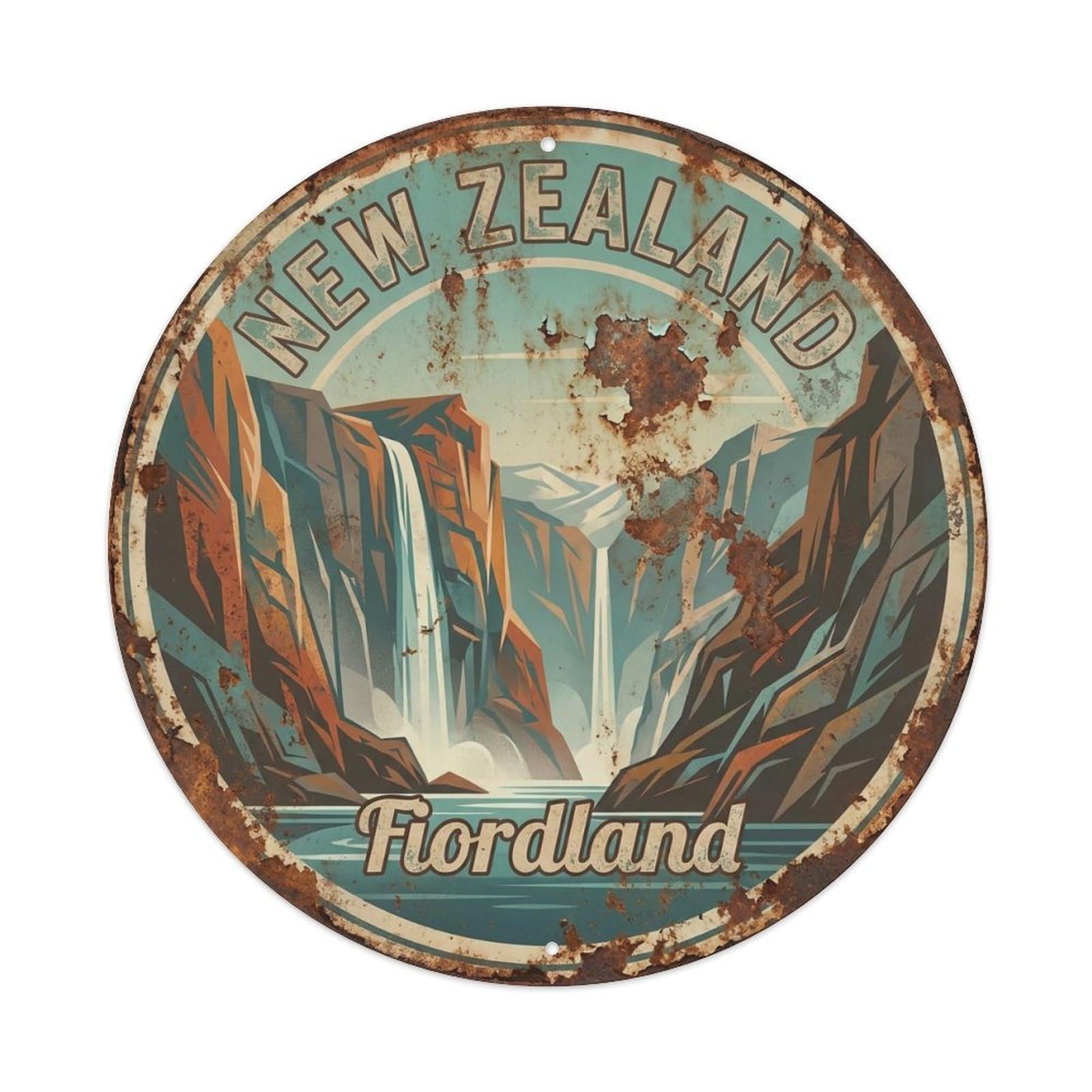 Vintage Travel New Zealand Charm Vintage Metal Tin Sign Plaque Wall Decor for Cafe, Club Bar, Office, Garden Metal Poster 8x8Inch