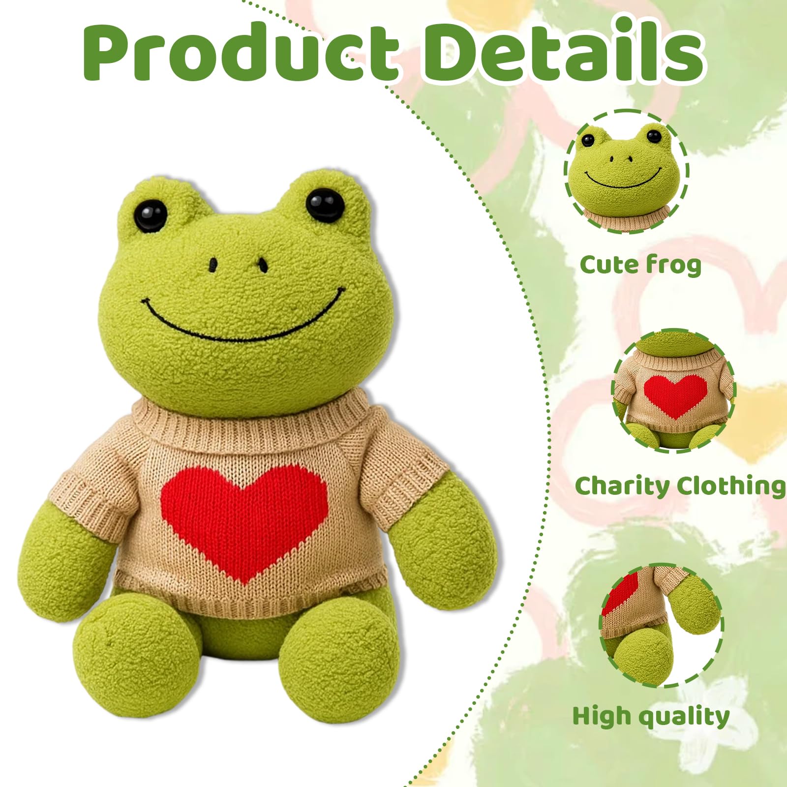 QminTouyzs Frog Teddy, 2 Piece Plush Set including Cozy Sweater, Soft Stuffed Animal Gift for Kids and Adults Frogs Plush Toy - Image 3