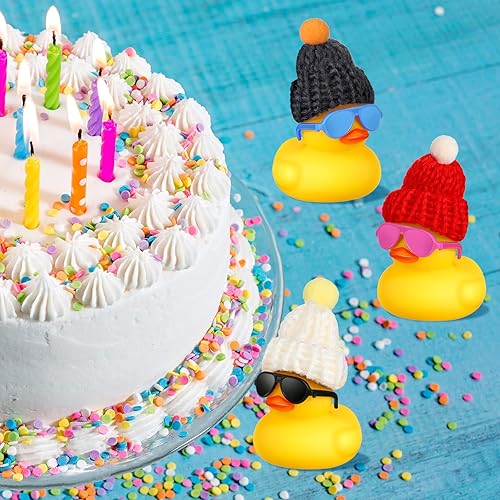 Miniatura 5 de Chivao 12 mini patos de goma con gafas de sol, gafas y sombreroscollar, patos de goma de crucero a granel para regalo del día de San Valentín,