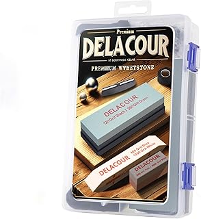 Delacour 7pcs sets Knife Sharpening Stone Kit, including 3pcs Dual Grit Whetstone White Corundum, Angle Guide,Self Adherent Cohesive Bandage and Cleaning Cloth,Polishing Combination