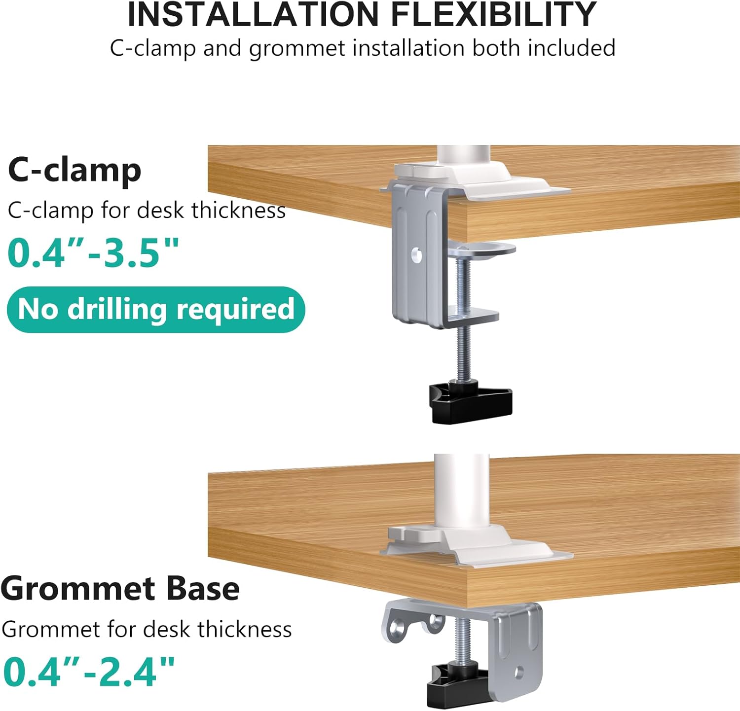 WALI Laptop Desk Mount for 17 inch Notebook, Adjustable Single Monitor Arm with Laptop Holder for 32 inch Screen, Laptops Stand with Ventilated Tray, Up to 22 lbs, (M00LP-W), White