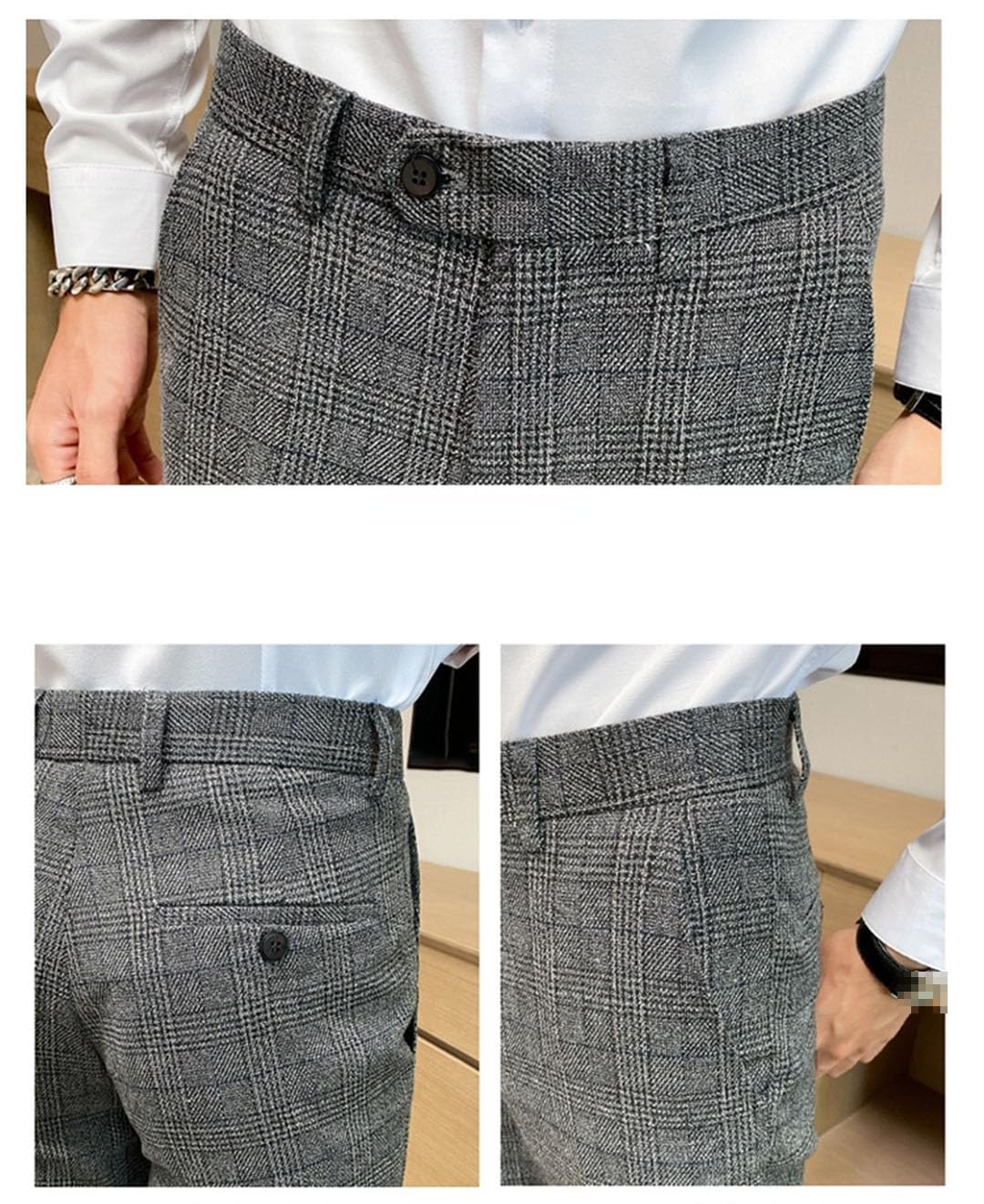 Vogrtcc Pantaloni da Uomo Casual Business Slim Pantaloni Scozzesi E A Righe