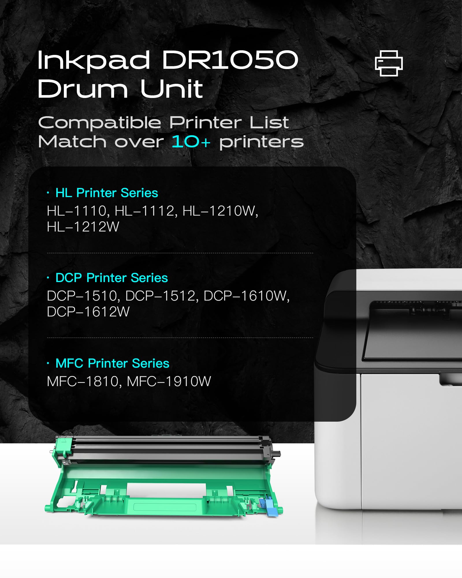 iNKPAD DR-1050 Drum compatibile per Brother DR1050 Drum TN-1050 Toner per MFC-1910W MFC-1810 DCP-1612W DCP-1610W DCP-1512 DCP-1510 HL-1210W HL-1212W HL-1112 HL-1110 (1 unità tamburo)