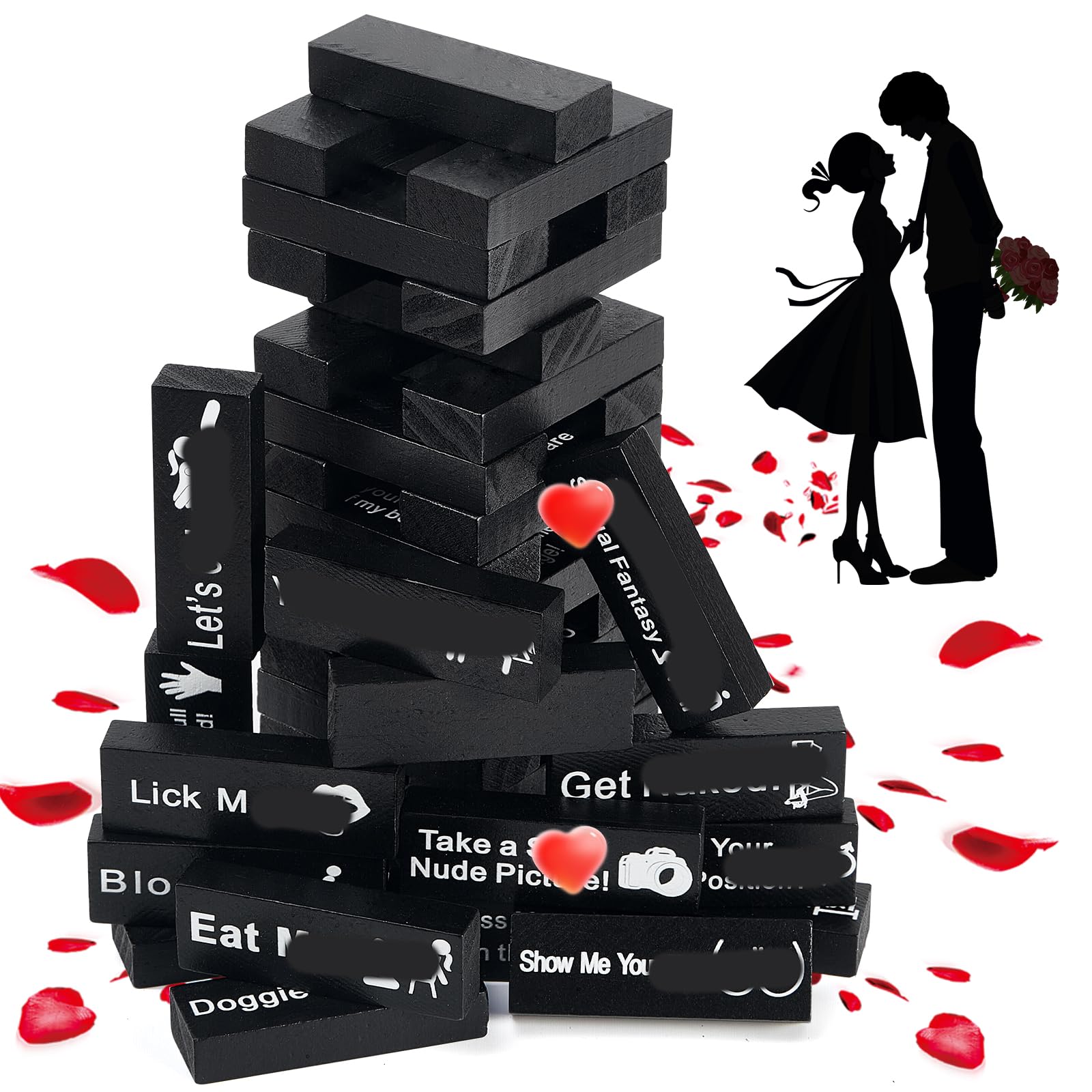 iuuoi 48 Blocks Adult Drinking Games, Tumble Tower Couples Game for Adults Super Naughty Block Tower Tumbling Wooden Tower Stacking Block for Couples Date Night Ideas for Valentine Lover Drunk Games