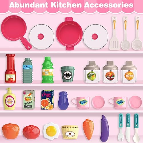 Miniatura 2 de Juego de cocina, juego de cocina para niños con sonido y luz realistas, estufa de cocina, fregadero, comida de juego y accesorios, 57 piezas,