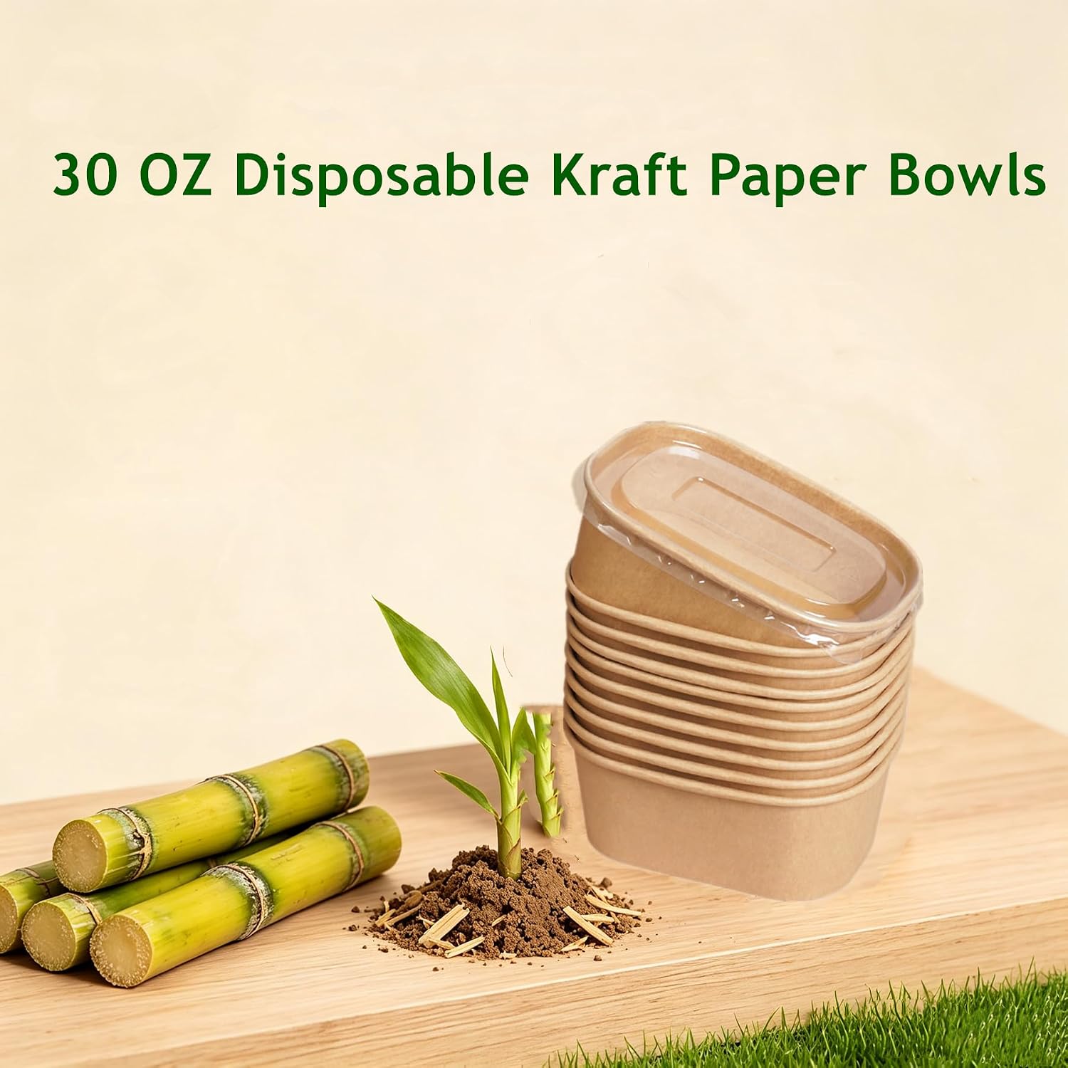 65 Pack 30 OZ Disposable Kraft Paper Bowls with Forks, Meal Prep Soup Serving Bowl with Lid, Takeout Snack Containers with Spoon To Go Bowls for Lunch, Party, Camping, Microwave Freezer Safe