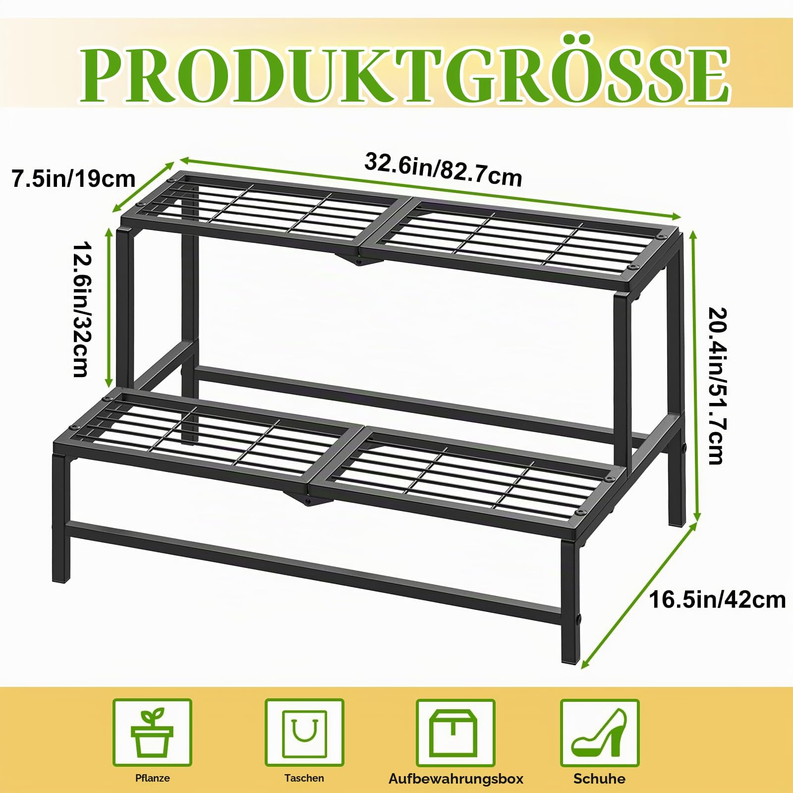 2 Stufiger Metall Pflanzenständer Blumentreppe, Blumenregal Pflanzenständer Pflanzenregal, Pflanzentreppe Pflanzentöpfe für Innen Außen Balkon Wohnzimmer (Schwarz)