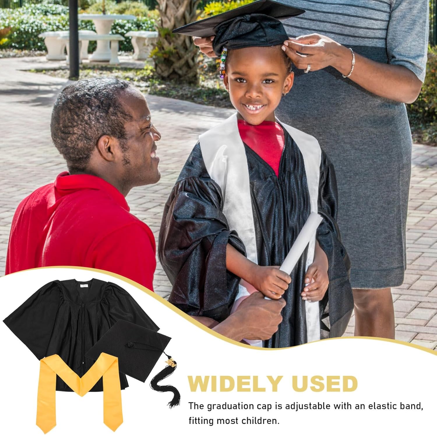Vaguelly 1 Set Preschool Kindergarten Graduation Gown Cap Set with Tassel and 2024 Charm for Preschool Kindergarten Kids Size