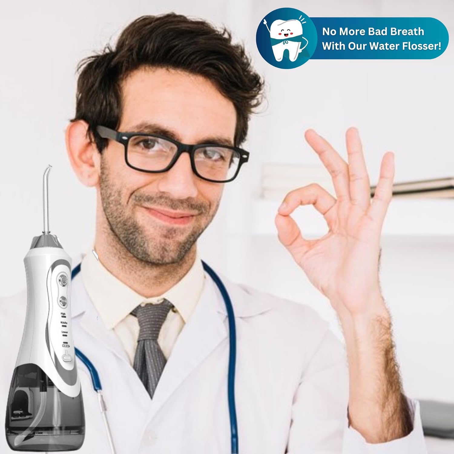 Btone Water Flosser for Teeth - Portable Water Flosser Hard Plaque Remover with 3 Modes & 4 Replaceable Jet Tips, Electric Cordless Water Flosser for Teeth Cleaning, Rechargeable Oral Irrigator