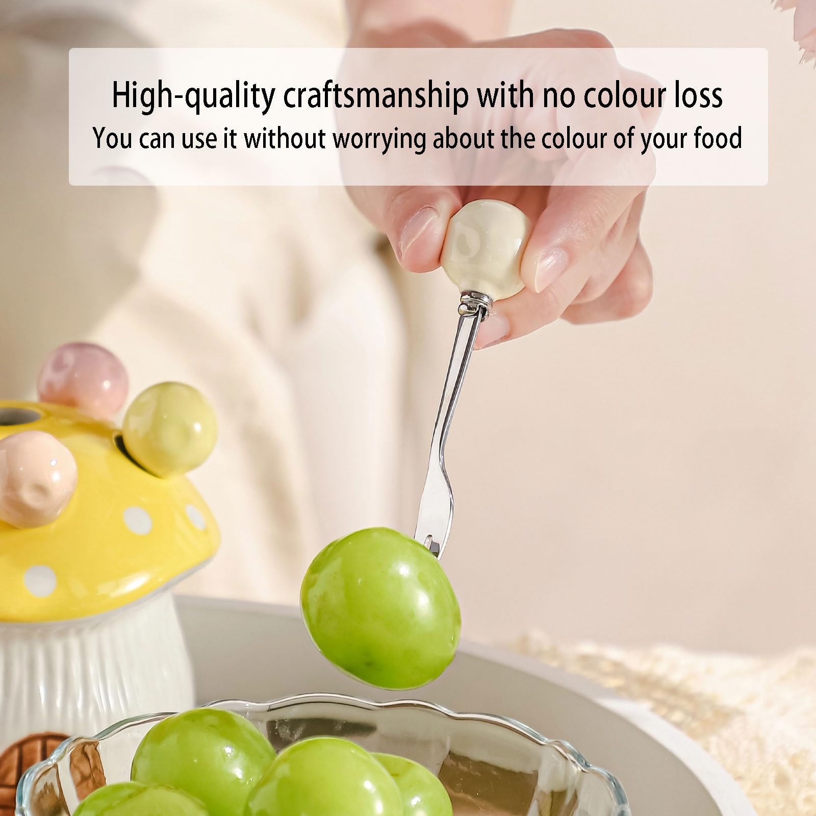 Set de 6 Fourchettes à Dessert en Acier Inoxydable avec Porte-Couverts Champignon, Fourchettes pour Gâteaux et Fruits, Accessoire Décoratif pour Cuisine et Maison