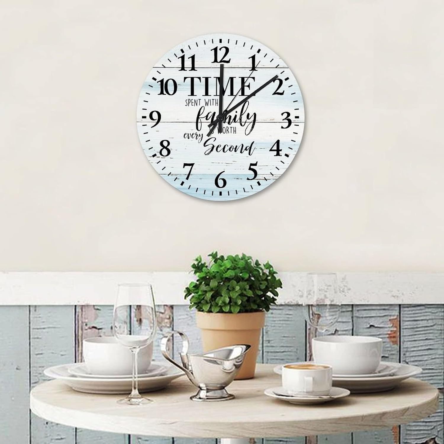 Wall Clock Time Spent with Family is Worth Every Second Indoor Wall Clocks Battery Operated Quartz Quiet Arabic Numeral Family Positive Saying Round Clock for Living Room 15 Inch