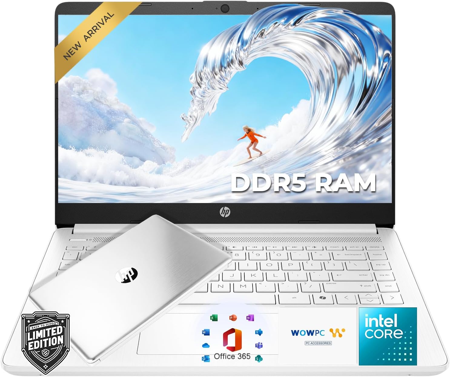 HP 14" Natural Silver Ultrabook Laptop, with Office 365 & Copilot AI, Intel 4-Core CPU, 4GB DDR5 On-Board RAM, 1.1TB Storage (1TB OneDrive and 128GB SSD), HD Display, Windows 11