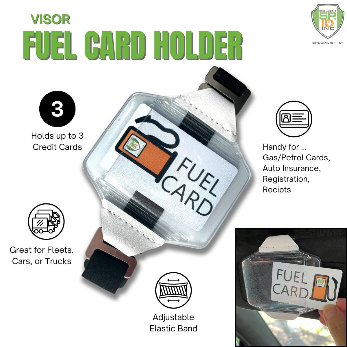 2 Pack - Heavy Duty Visor Fuel Card Holder with Clear Vinyl Pocket - Truck Car Accessories for — view 2