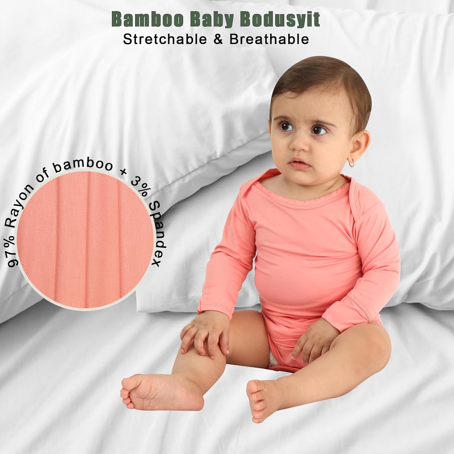 Baby Bodysuit For Girls Boys Long Sleeve Rompers With Mitten Cuffs - Image 2