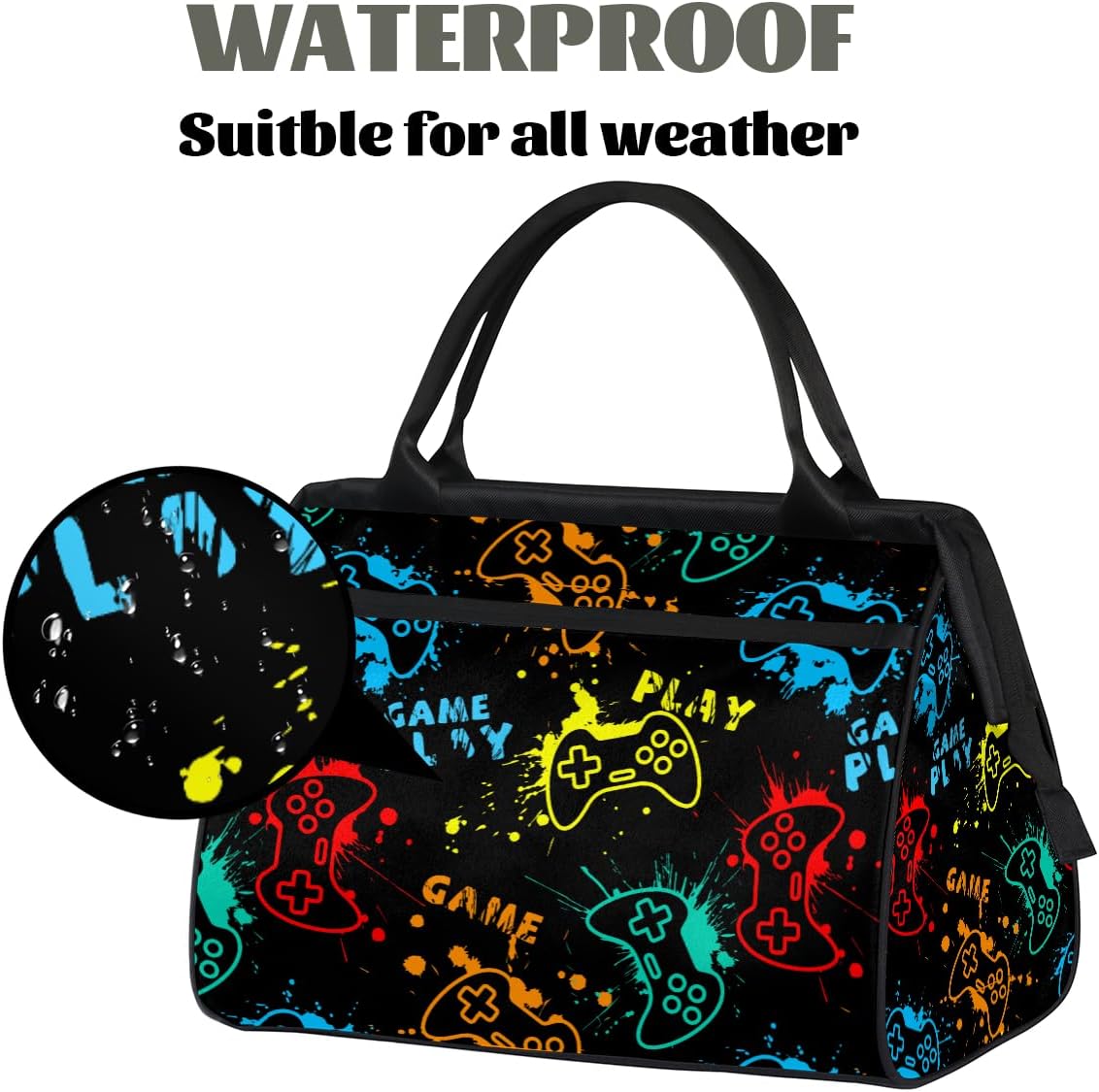 Sports Duffel Bags for Kids - Carry On Travel Gym Bag Waterproof Workout Shoulder Tote for Boys Girls Weekender Overnight Duffel for Swim Dance Camp(Game Video)