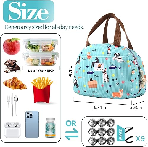 Miniatura 6 de Lonchera para niños y niñas, niños y mujeres, bonita lonchera térmica portátil, pequeña, aislada, reutilizable, bolsa de almuerzo de pana para el