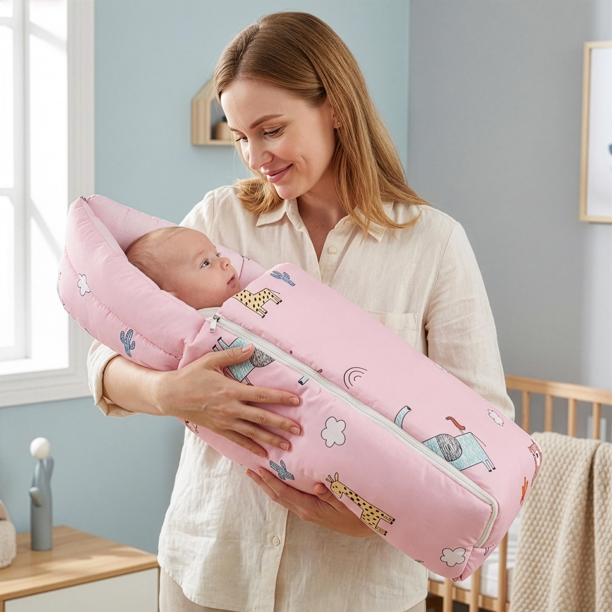 R for Rabbit Snuggy Baby Sleeping Bag & Carry Nest 100% Cotton Holding Bedding Set for New Born Babies, Portable Travel Friendly 3 in 1 Convertible Set of Infants Upto 12 Month 75x48 Cm (Blush Pink)-image-47