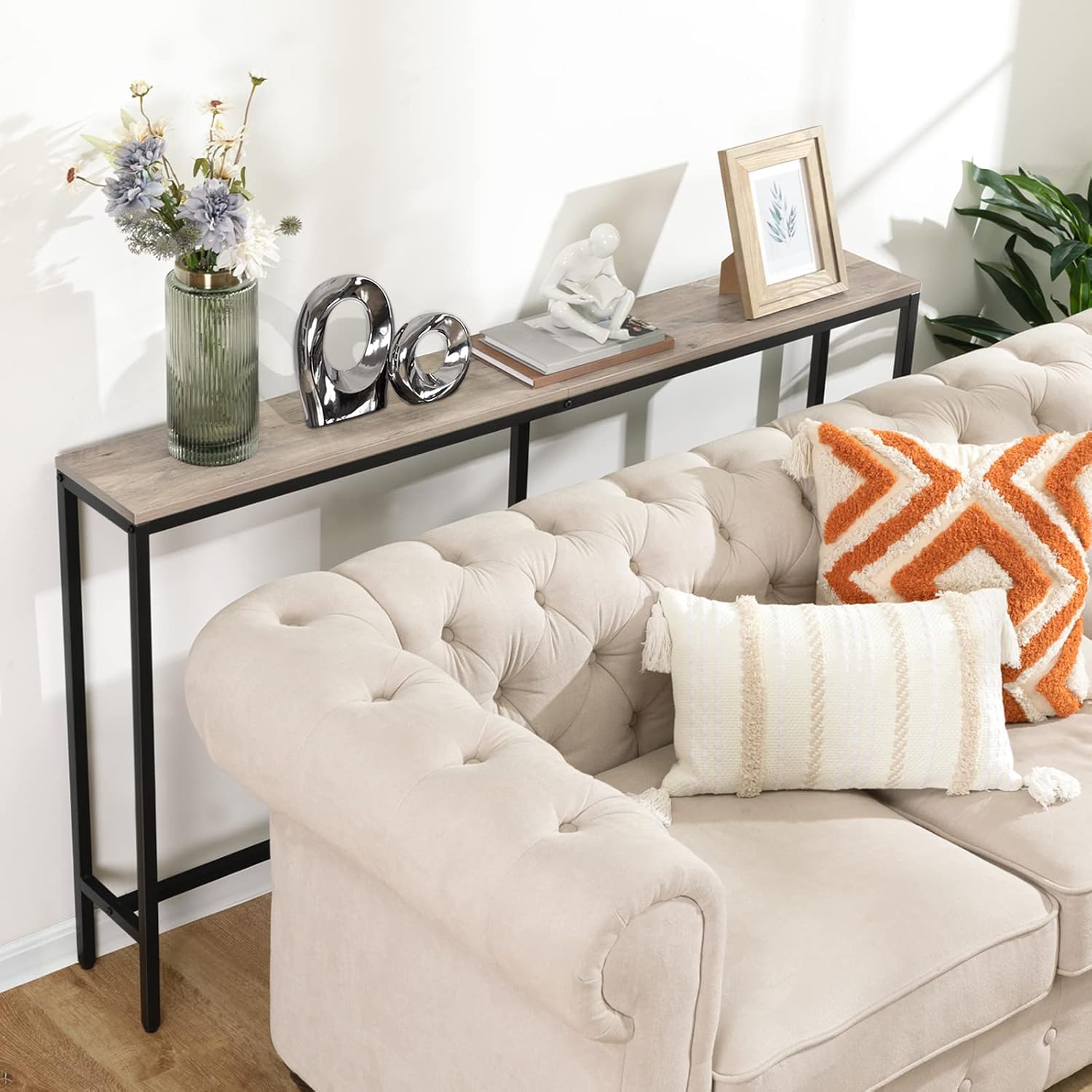 ALLOSWELL Console Table, Narrow Sofa Table, 55.1 Inches Entryway Table, Industrial Sofa Table, Side Table, for Hallway, Living Room, Bedroom, Sturdy and Stable, Easy to Assemble, Greige CTHG14101