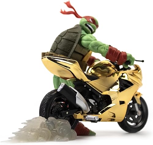 Miniatura 4 de The Loyal Subjects Teenage Mutant Ninja Turtles BST AXN Raphael - Figura de acción de 5 pulgadas con juego de motocicleta dorado metálico, edición