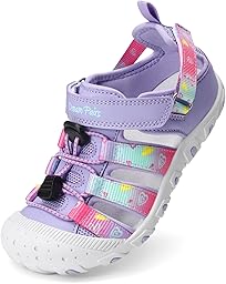 DREAM PAIRS Boys Girls Outdoor Athletic Sport Sandals Summer Hiking Beach Casual Closed Toe Rainbow Multicolor for Toddler/Little/Big Kids