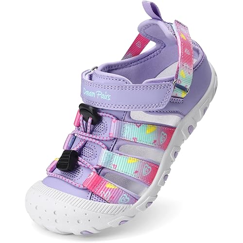 DREAM PAIRS Boys Girls Outdoor Athletic Sport Sandals Summer Hiking Beach Casual Closed Toe Rainbow Multicolor for Toddler/Little/Big Kids