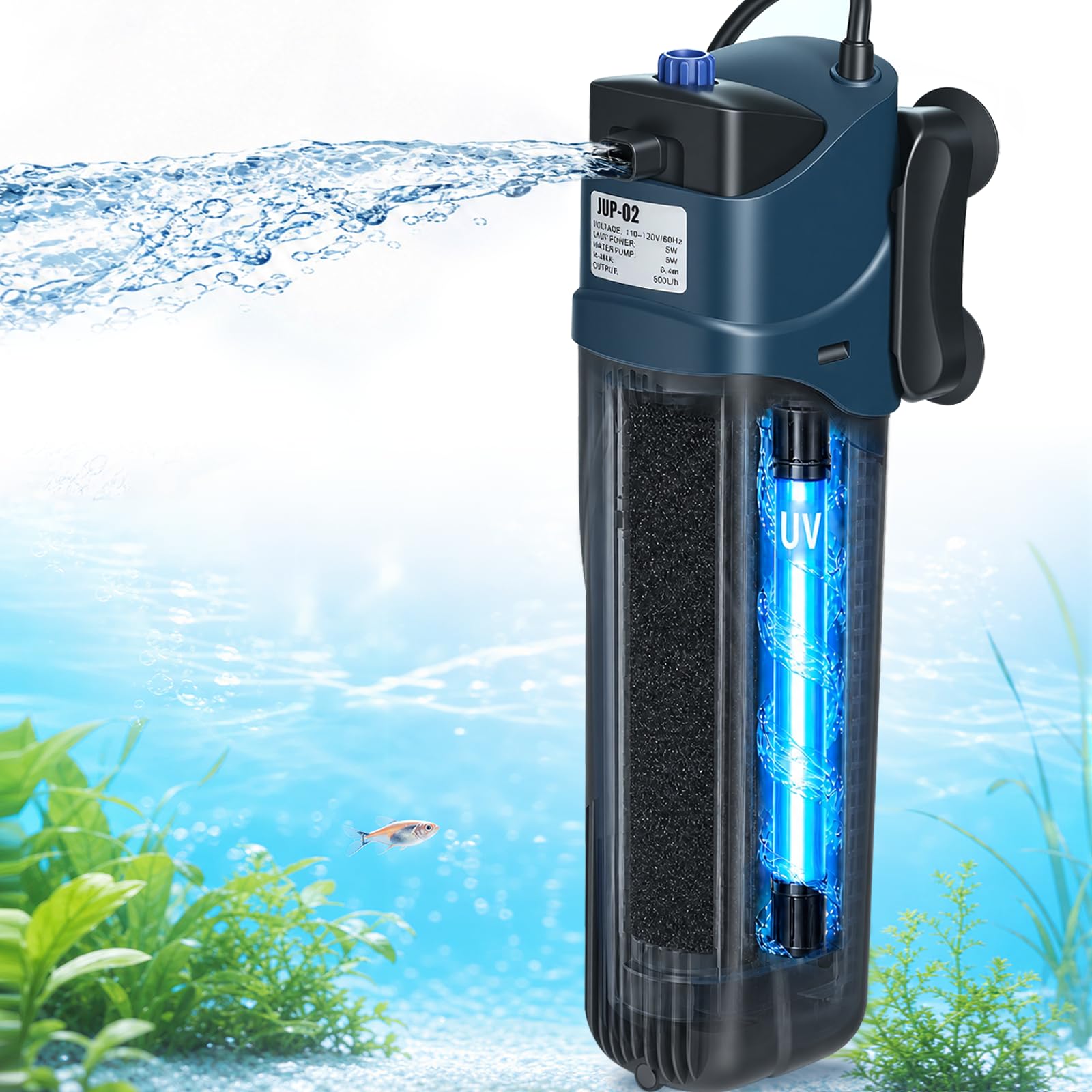 COOSPIDER Aquarium Filter with 5W U-V Light JUP-02 132GPH for 20-60 Gallon