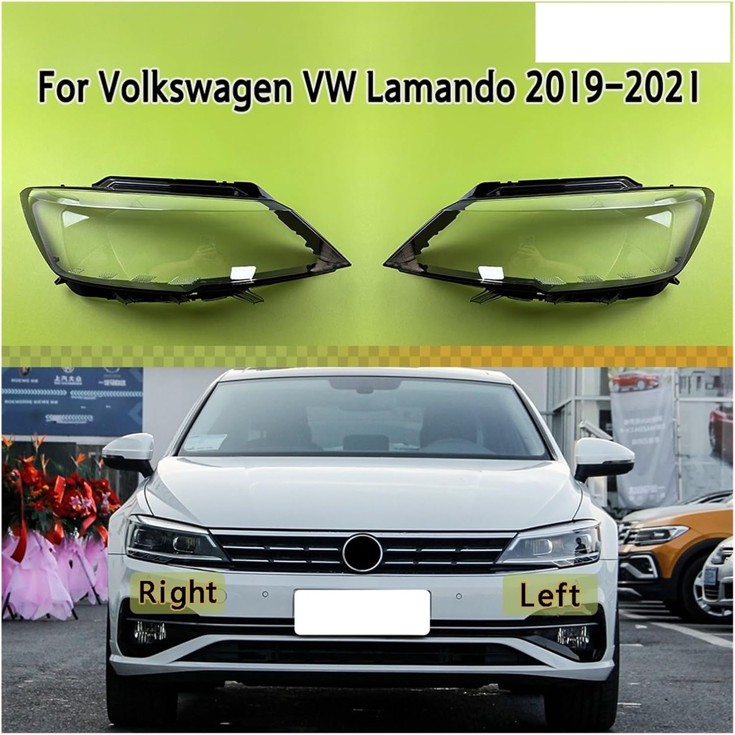 Car Head light Lens Cover Compatible For for VW Lamando 2019 2020 2021,Head lamp Cover Transparent Lamp Shade Shell Lens, Replace Original Lampshade(SKY BLUE) (WHITE)